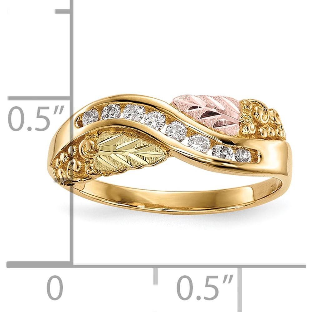 10K Tri-Color Gold Ring with 0.167 Carat Round Diamonds Channel Set in Yellow, Pink, and Green Gold