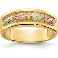 10K Tri-Color Gold Ring with Leaf Motif and Polished Finish