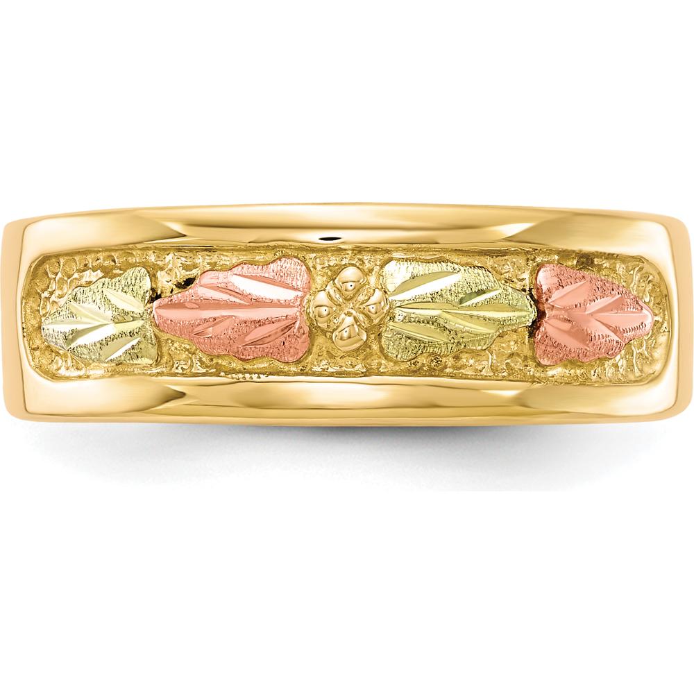 10K Tri-Color Gold Ring with Leaf Motif and Polished Finish