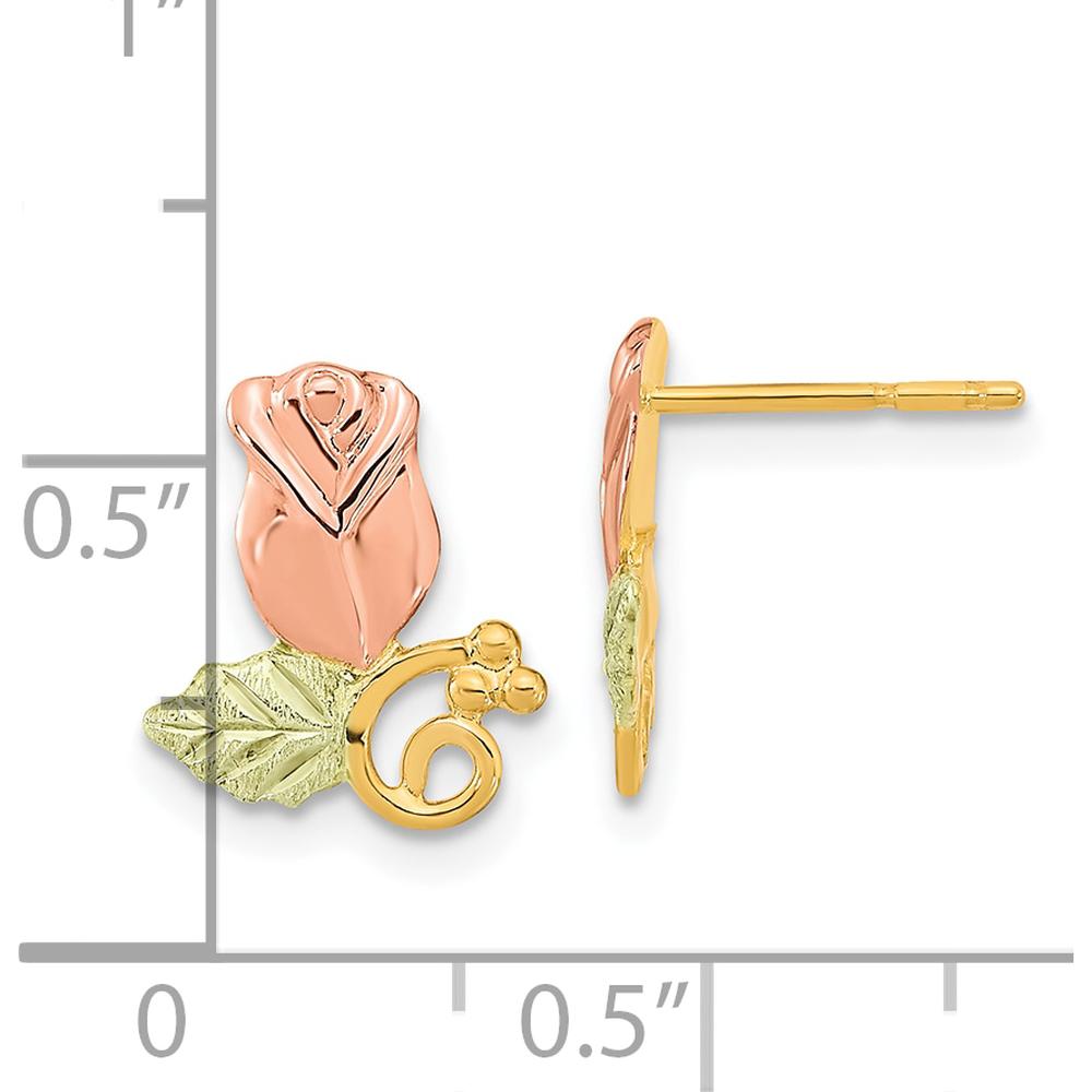 10K Tri-Color Gold Rose Button Earrings with Diamond-Cut Texture in Yellow, Rose, and Green Gold