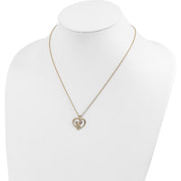 10K Tri-Color Gold Rose in Heart Pendant Necklace with Diamond-Cut Detail