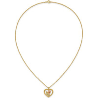 10K Tri-Color Gold Rose in Heart Pendant Necklace with Diamond-Cut Detail