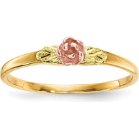 10K Tri-Color Gold Rose Ring with Diamond-Cut Texture