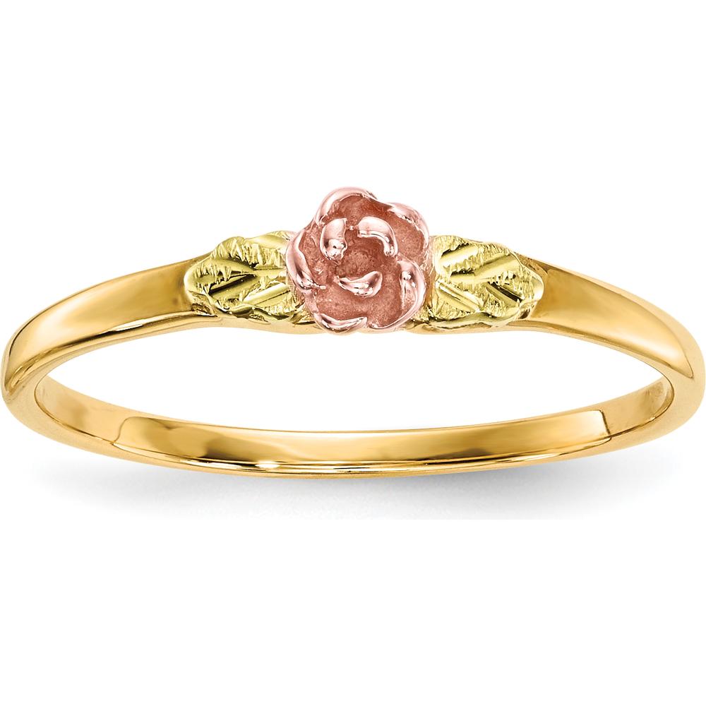 10K Tri-Color Gold Rose Ring with Diamond-Cut Texture