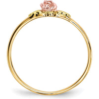 10K Tri-Color Gold Rose Ring with Diamond-Cut Texture