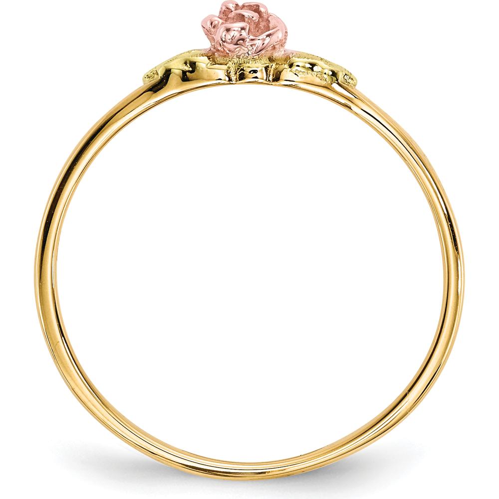 10K Tri-Color Gold Rose Ring with Diamond-Cut Texture