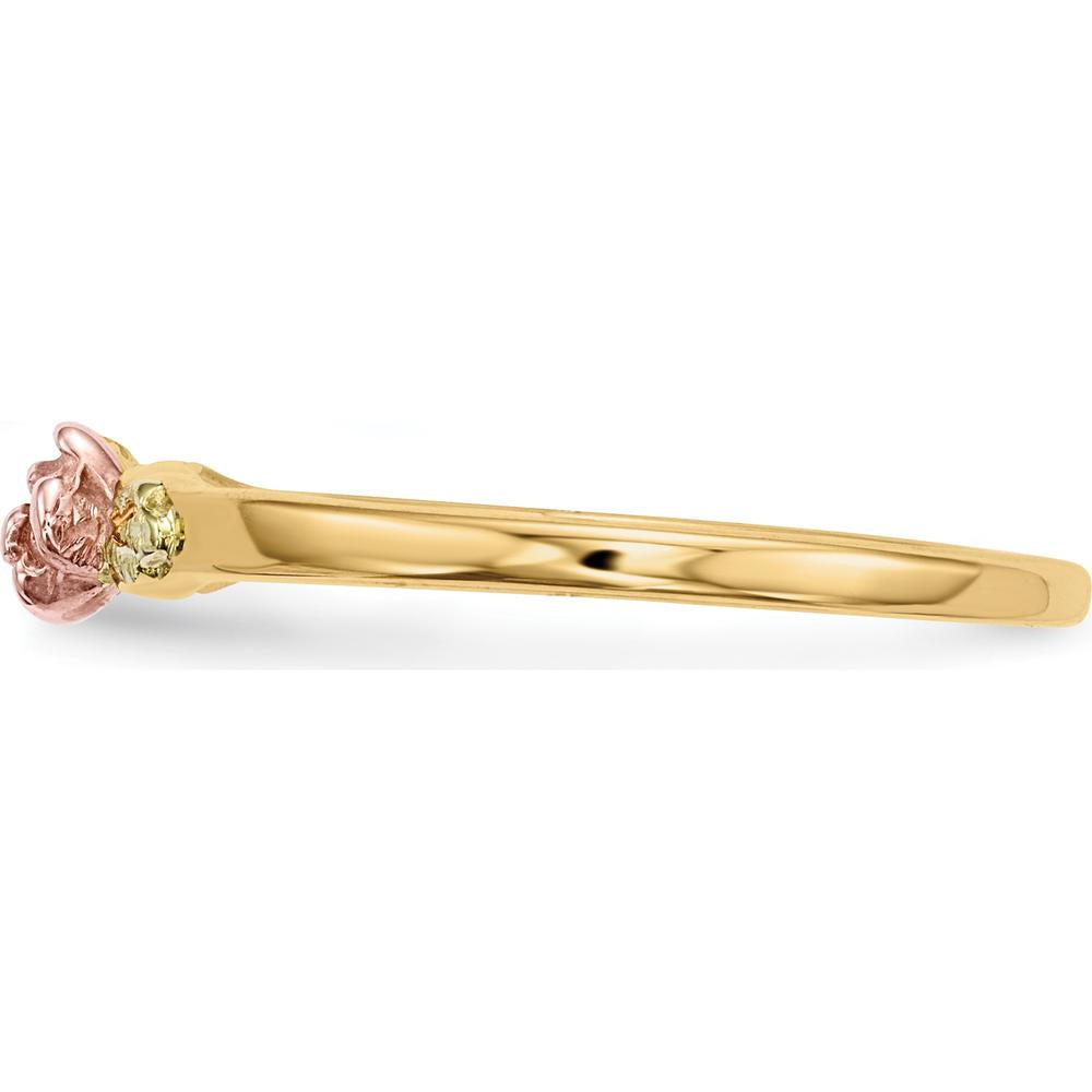 10K Tri-Color Gold Rose Ring with Diamond-Cut Texture