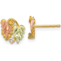 10K Tri-Color Gold Round Diamond Post Earrings - 0.05 Carat Total Diamond Weight
