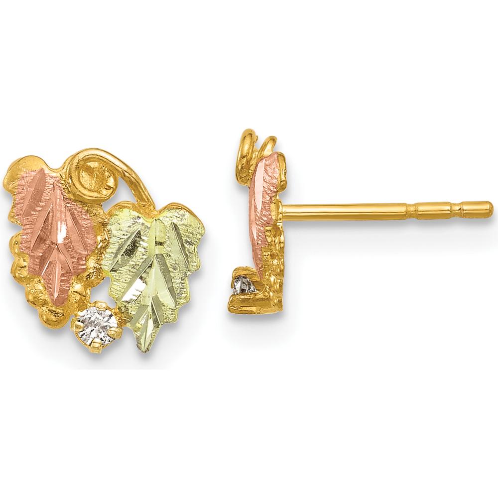 10K Tri-Color Gold Round Diamond Post Earrings - 0.05 Carat Total Diamond Weight