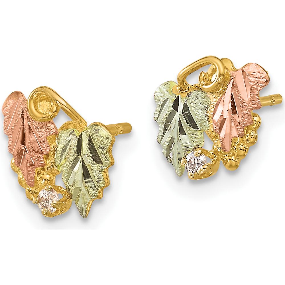 10K Tri-Color Gold Round Diamond Post Earrings - 0.05 Carat Total Diamond Weight