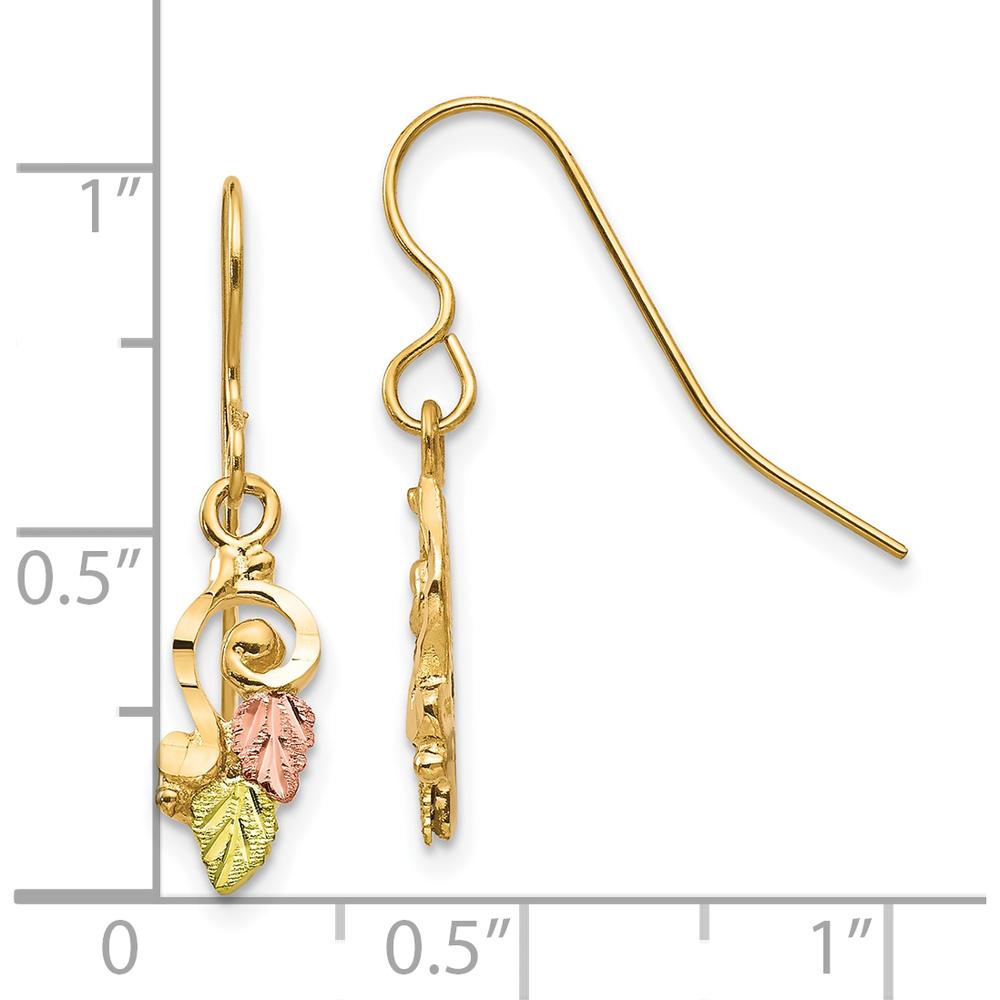 10K Tri-Color Gold Shepherd Hook Drop Earrings with Polished and Leaf Detailing - Solid Casted Gold Design