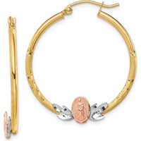 10K Tri-Color Guadalupe Hoop Earrings with Diamond-Cut Finish - 32.92mm Length