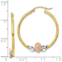 10K Tri-Color Guadalupe Hoop Earrings with Diamond-Cut Finish - 32.92mm Length