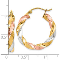 10K Tri-Color Light Twisted Hoop Earrings - 29mm Length
