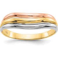 10K Tri-Color Open Fancy Ring - Polished Domed Design, 4-6mm Band Width