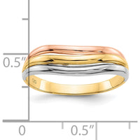 10K Tri-Color Open Fancy Ring - Polished Domed Design, 4-6mm Band Width