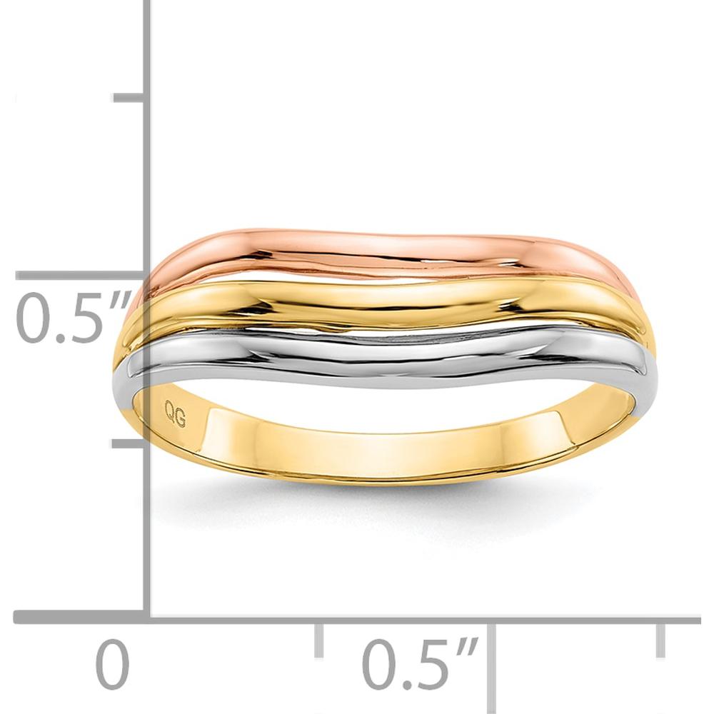 10K Tri-Color Open Fancy Ring - Polished Domed Design, 4-6mm Band Width