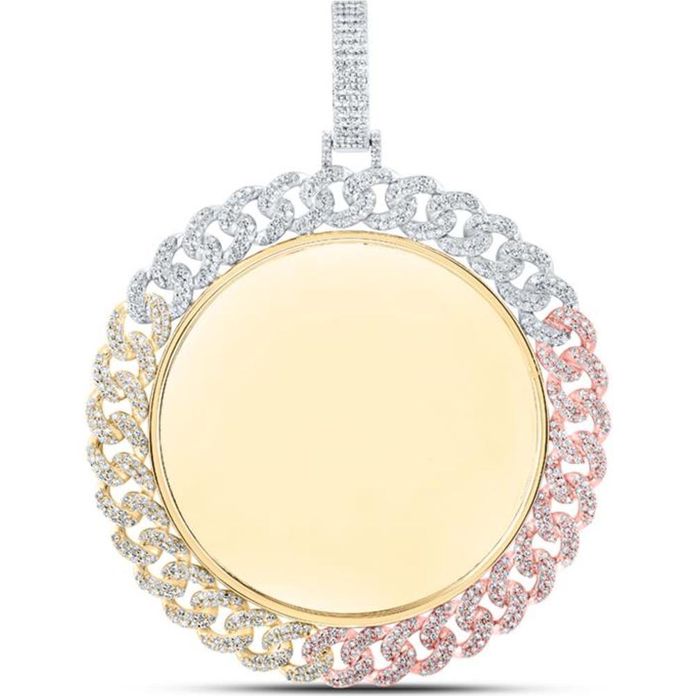 10K Tri-Tone Gold Round Diamond Memory Circle Charm Pendant - 2.06 Carat Total Diamond Weight