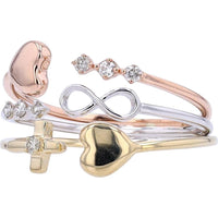 10K Tri-Tone Multi-Row Cuff Ring with 0.10 Carats Total Diamond Weight in White, Yellow, and Rose Gold