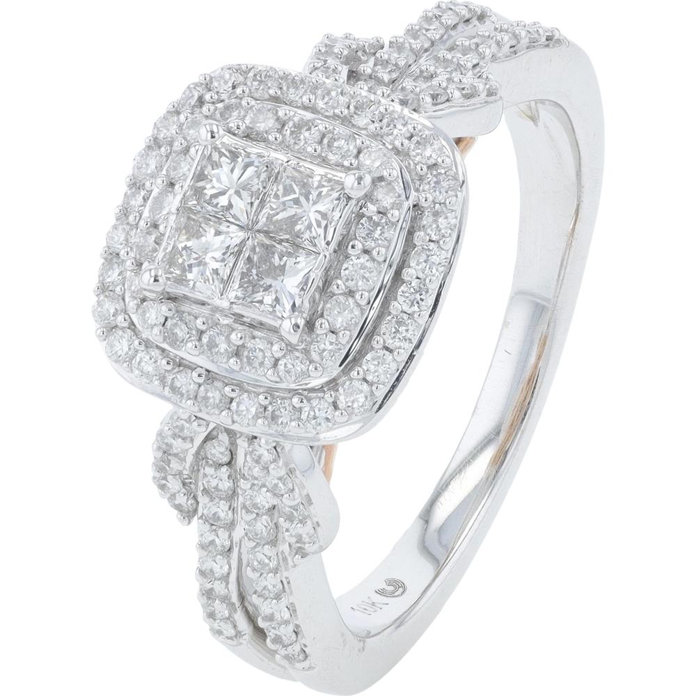 10K Two-Tone 1.00 Carat Diamond Halo Ring in White & Rose Gold