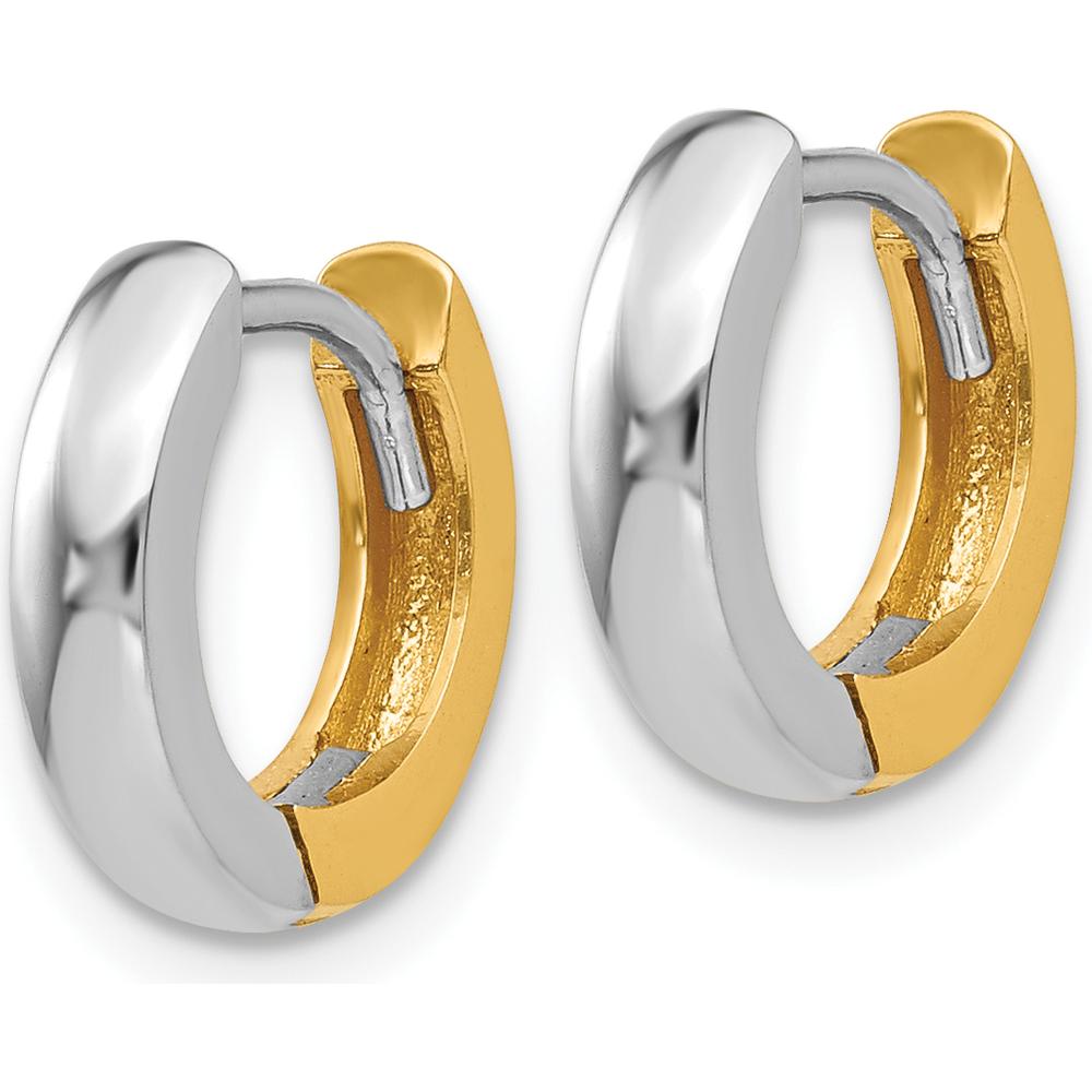 10K Two-Tone 2.5mm Round Hinged Hoop Earrings with Polished Finish - 7mm Length