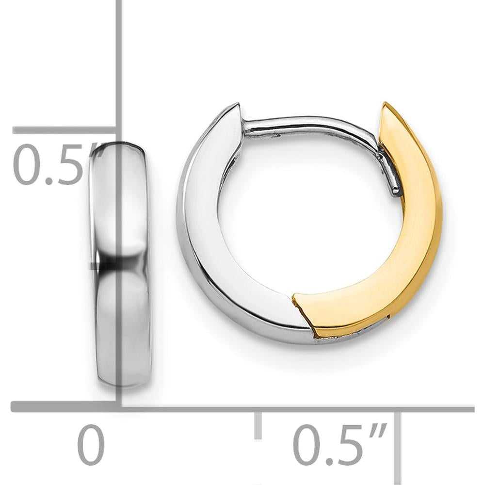 10K Two-Tone 2.5mm Round Hinged Hoop Earrings with Polished Finish - 7mm Length