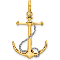 10K Two-Tone 3D Anchor Pendant with Rope Design and Shackle Bail