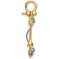 10K Two-Tone 3D Anchor Pendant with Rope Design and Shackle Bail