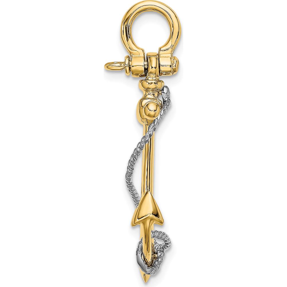 10K Two-Tone 3D Anchor Pendant with Rope Design and Shackle Bail