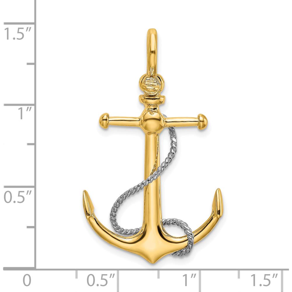 10K Two-Tone 3D Anchor Pendant with Rope Design and Shackle Bail