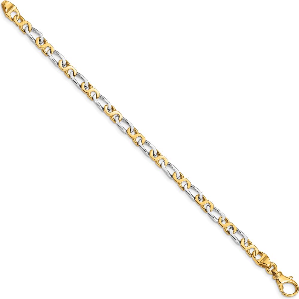 10K Two-Tone 4.8mm Hand Polished Fancy Link Bracelet with Lobster Clasp
