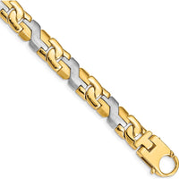 10K Two-Tone 8.8mm Satin & Hand Polished Fancy Link Bracelet - Solid Gold Unisex Design, 9" Length
