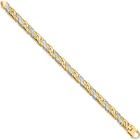 10K Two-Tone 8.8mm Satin & Hand Polished Fancy Link Bracelet - Solid Gold Unisex Design, 9" Length