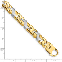 10K Two-Tone 8.8mm Satin & Hand Polished Fancy Link Bracelet - Solid Gold Unisex Design, 9" Length