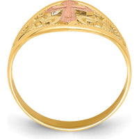 10K Two-Tone Cross Ring in Yellow and Pink Gold - Symbolic Religious Jewelry