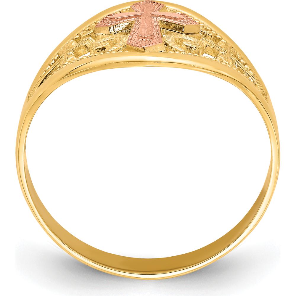 10K Two-Tone Cross Ring in Yellow and Pink Gold - Symbolic Religious Jewelry