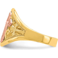 10K Two-Tone Cross Ring in Yellow and Pink Gold - Symbolic Religious Jewelry