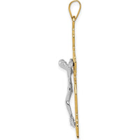 10K Two-Tone Diamond-cut Crucifix Pendant with Solid Gold Finish - 46mm Length