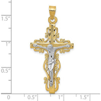 10K Two-Tone Diamond-cut Crucifix Pendant with Solid Gold Finish - 46mm Length