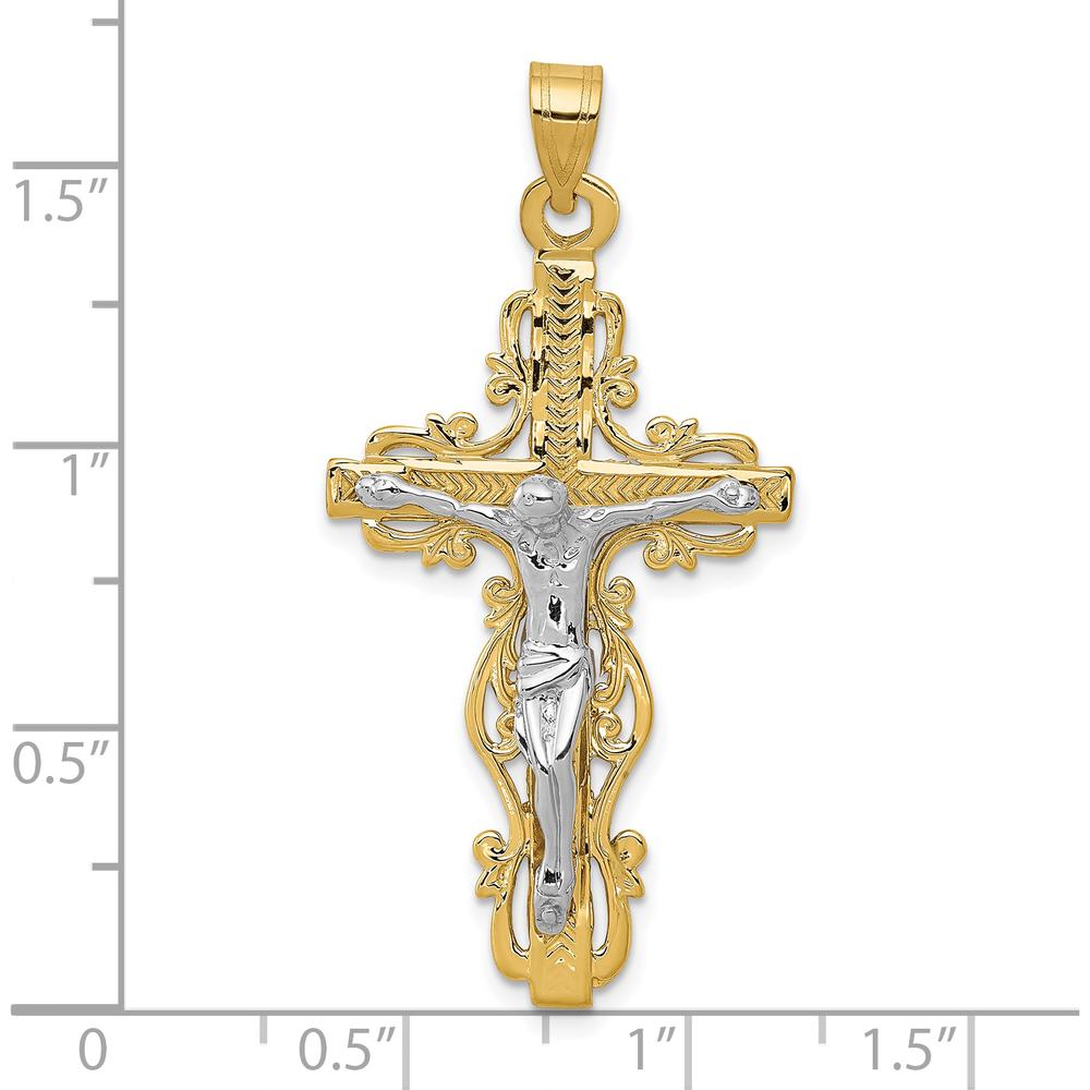 10K Two-Tone Diamond-cut Crucifix Pendant with Solid Gold Finish - 46mm Length