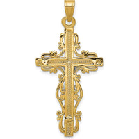 10K Two-Tone Diamond-cut Crucifix Pendant with Solid Gold Finish - 46mm Length