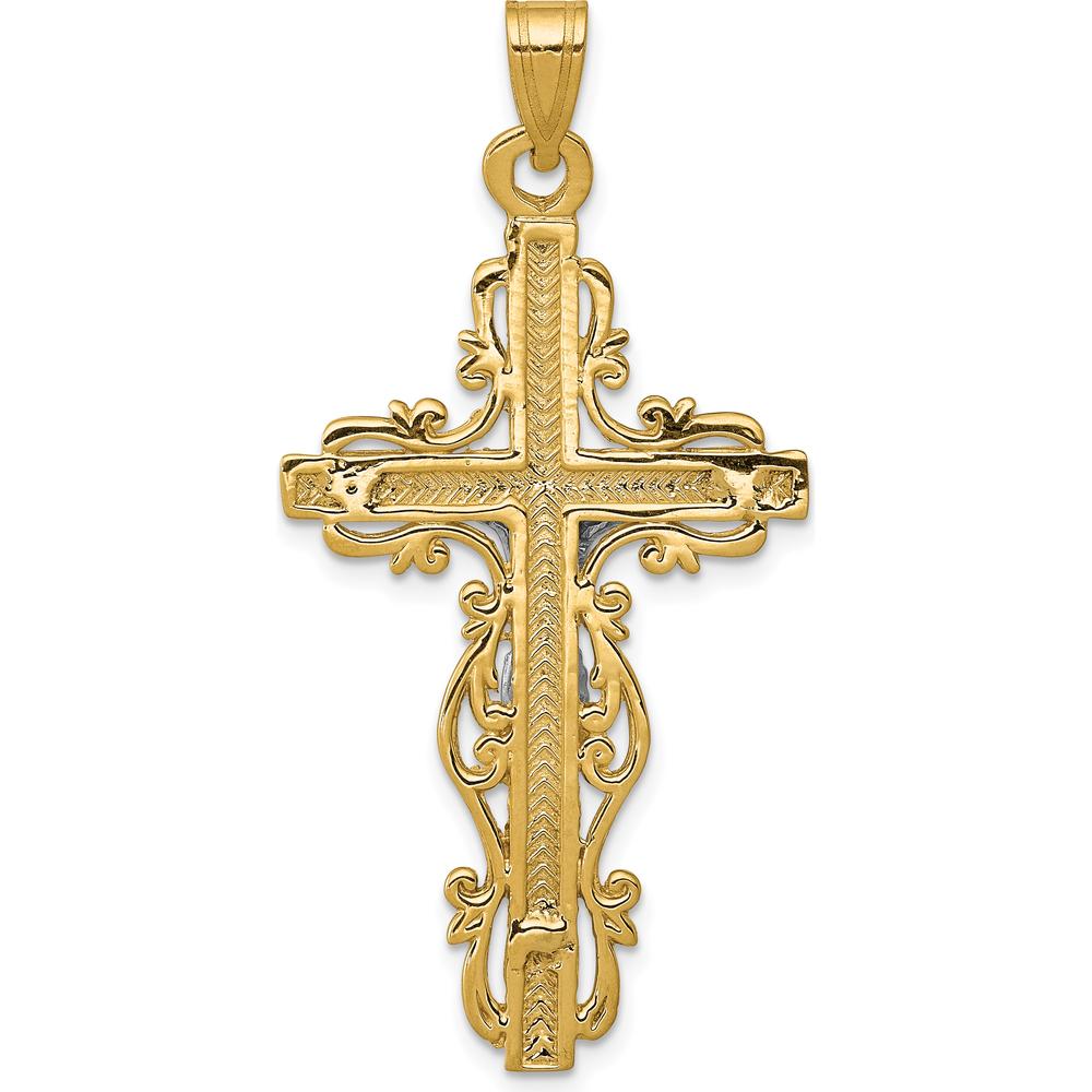 10K Two-Tone Diamond-cut Crucifix Pendant with Solid Gold Finish - 46mm Length