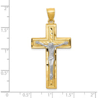 10K Two-Tone Diamond-cut Latin Crucifix Pendant with Solid Casted Center - 47mm Length