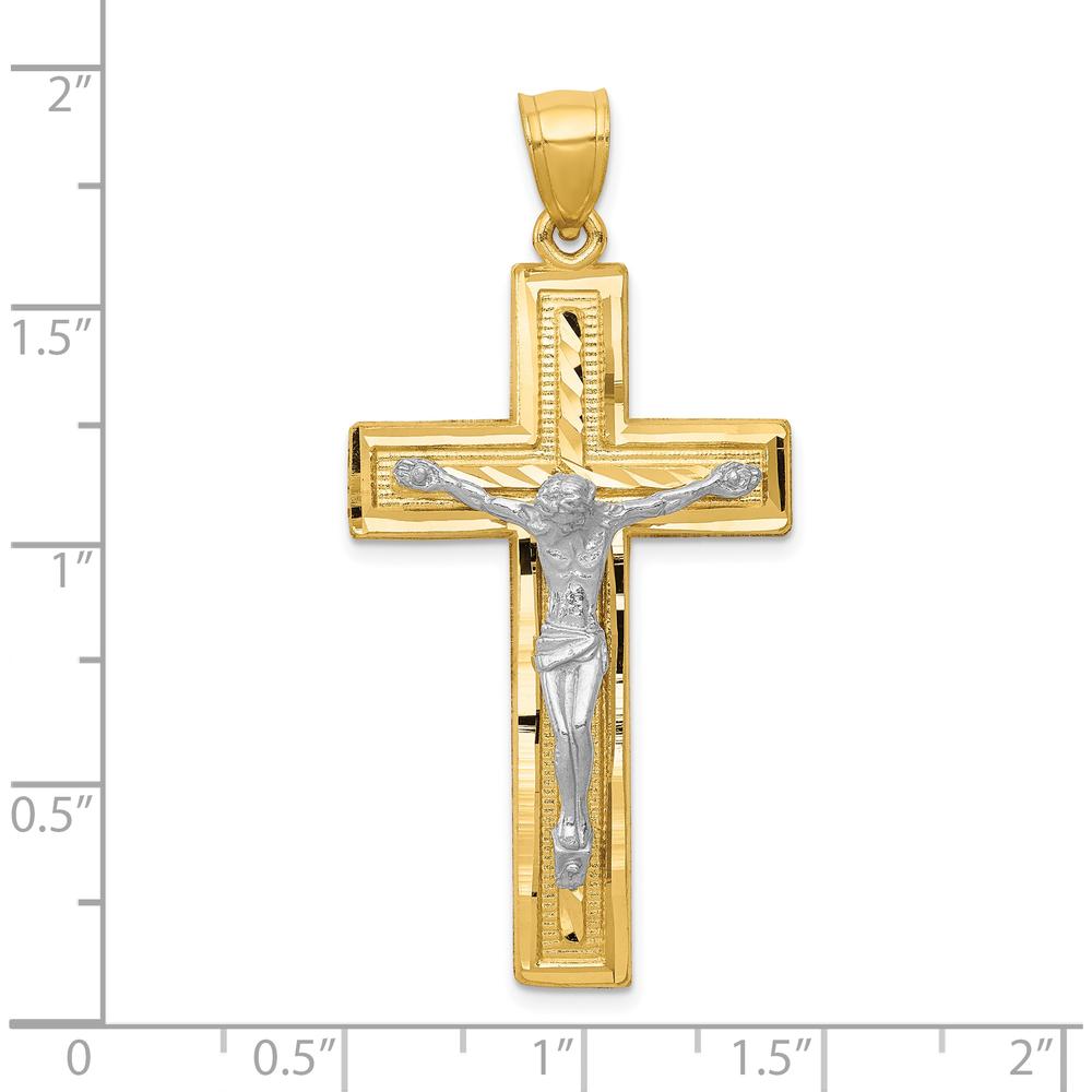 10K Two-Tone Diamond-cut Latin Crucifix Pendant with Solid Casted Center - 47mm Length