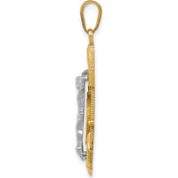 10K Two-Tone Diamond-cut Mariner's Cross Pendant with Ship's Wheel and Crucifix - 35mm Length