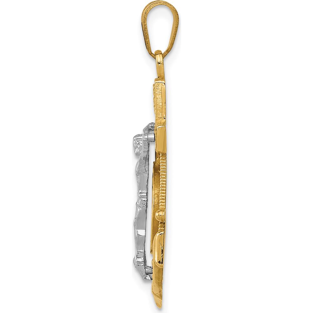 10K Two-Tone Diamond-cut Mariner's Cross Pendant with Ship's Wheel and Crucifix - 35mm Length