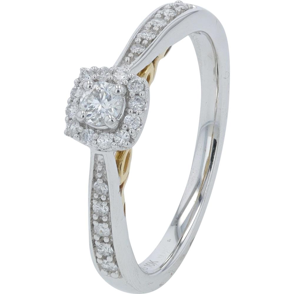 10K Two-Tone Diamond Engagement Ring with Halo - 0.37 Carat Total Diamond Weight