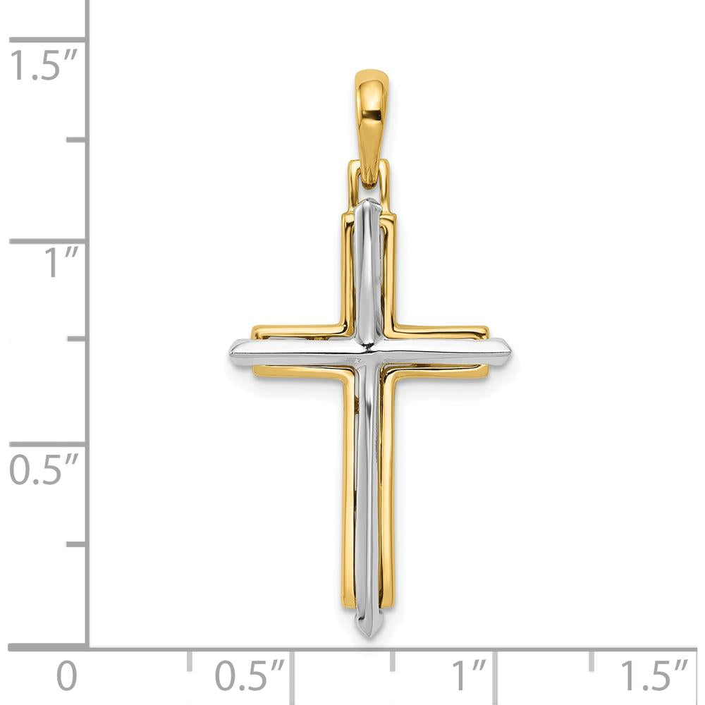 10K Two-Tone Fancy Cross Pendant - Polished Finish