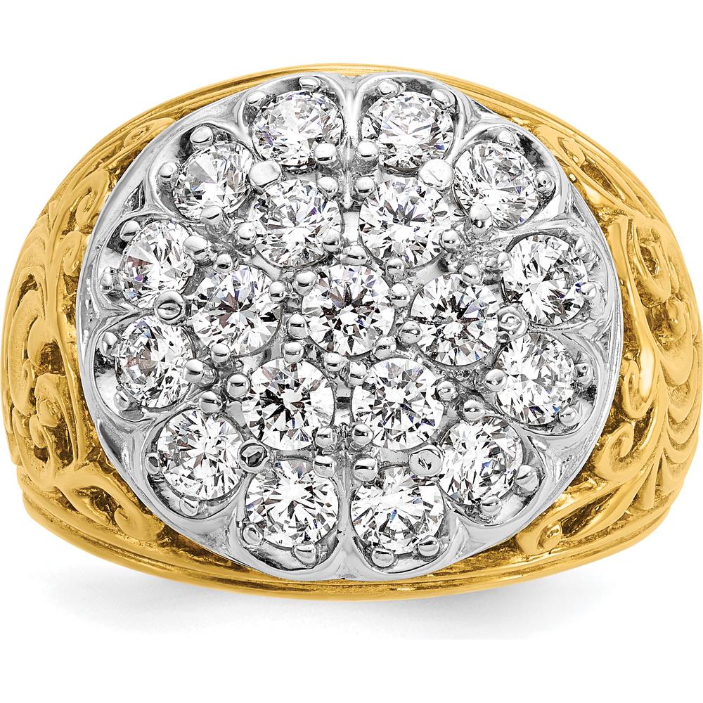 10K Two-Tone Gold 2 Carat Diamond Cluster Men's Ring with Polished Filigree Detailing