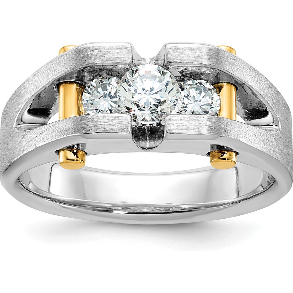 10K Two-Tone Gold 3-Stone Diamond Men's Ring with Polished Satin Finish - 3/4 Carat Total Diamond Weight by IBGoodman